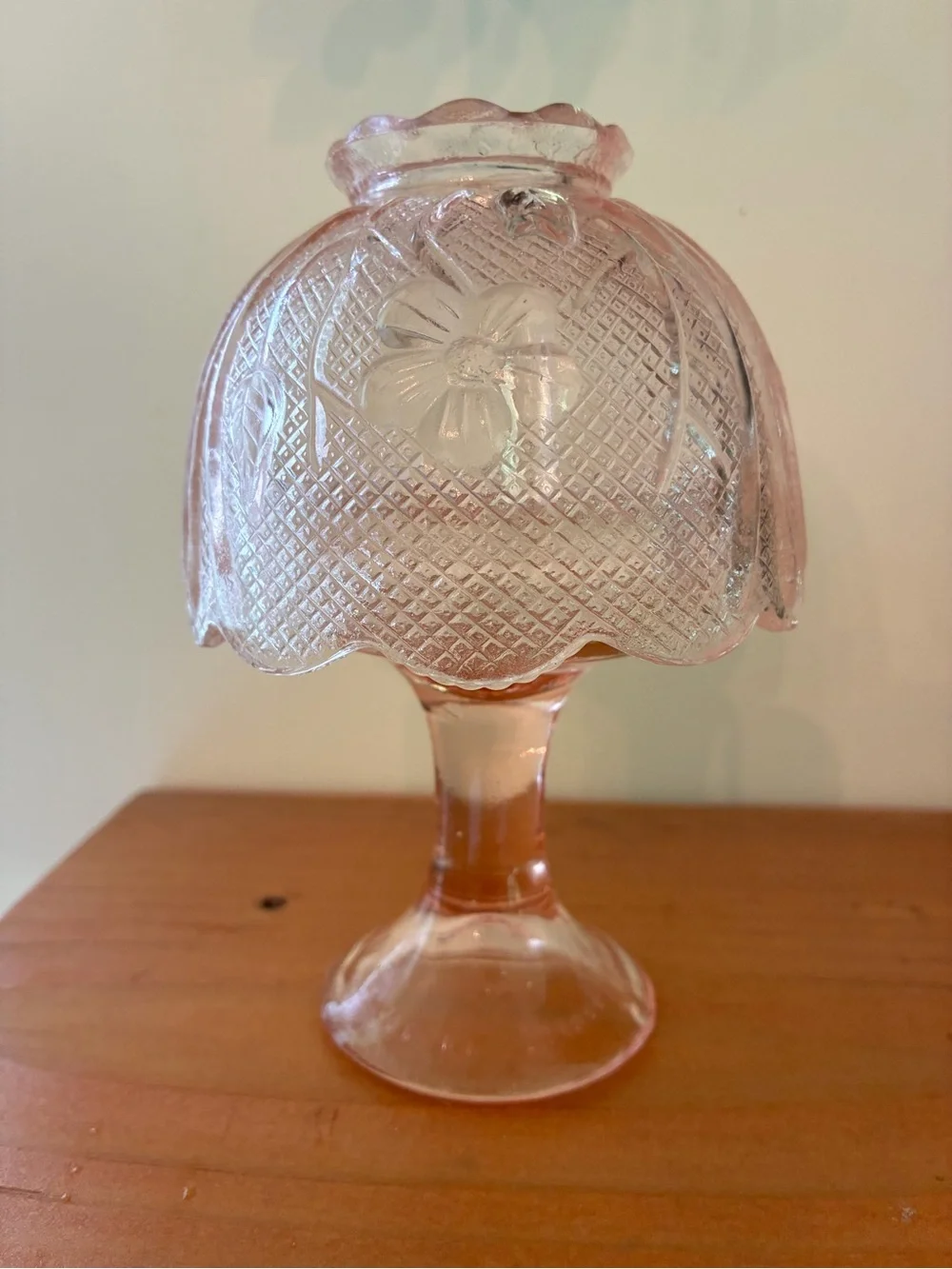 Vintage Pink Fairy Lamp Pressed Glass made in Taiwan Grandma Cottagecore